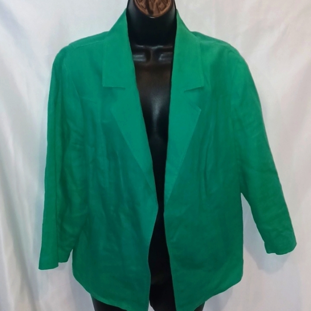 Chicos Green 100% Linen  Open Blazer Jacket Size 2